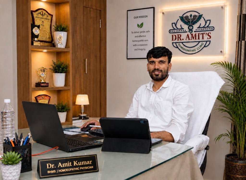 Dr. Amit Kumar (BHMS) in clinic consultation office